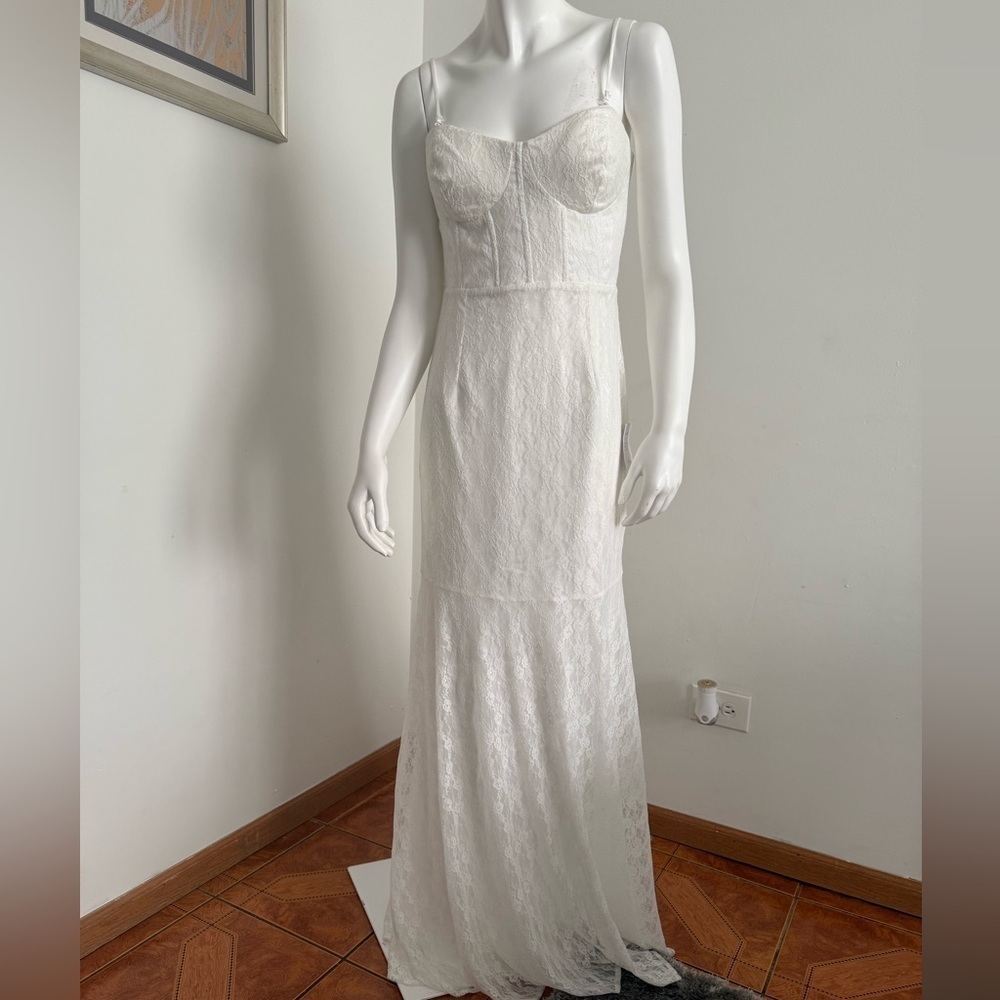Lulus White Lace Bustier Maxi Dress – Size L – Stretch Fit Bridal Gown – New - Picture 2 of 16